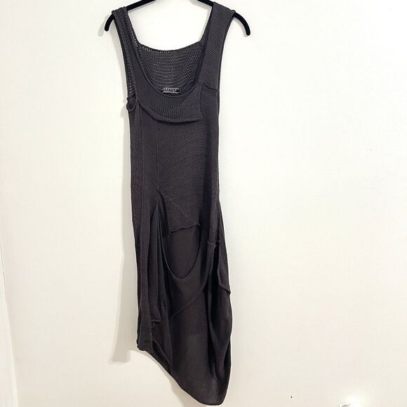 Peruvian Connection Crochet Dress Size M Gray Kniy Beachy Distressed Resortwear - Picture 1 of 7